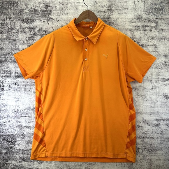 Puma Other - Puma Sport Lifestyle Short Sleeve Golf Polo Shirt Orange Stripe Logo - Men's XL‎